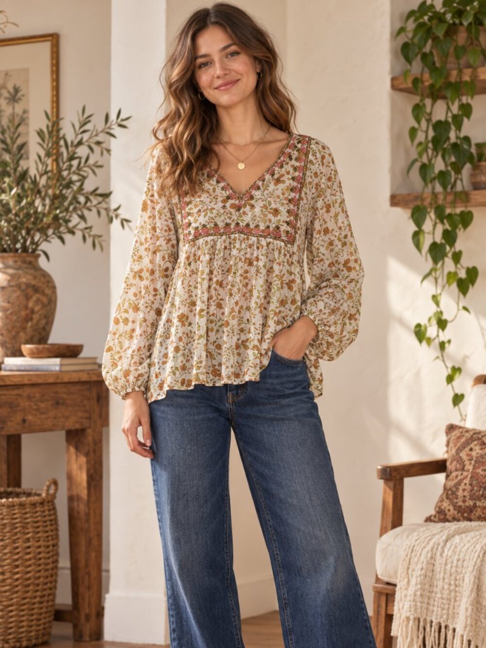 World Market Stella Floral Embroidered Cotton Blouse S/M